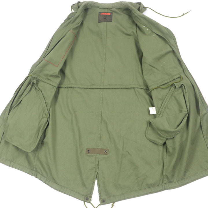 Great ONE MADE Mod coat Kurt Cobain handmade hooded zip up vintage khaki cotton mens L