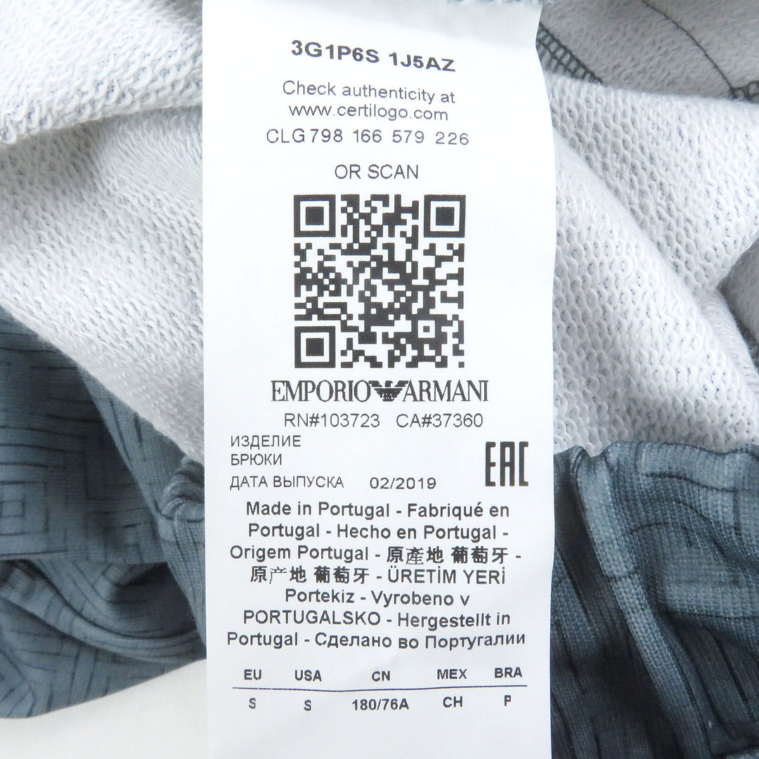 Excellent EMPORIO ARMANI Pants Black Tag All-Over Print Joggers Blue gray polyester mens S