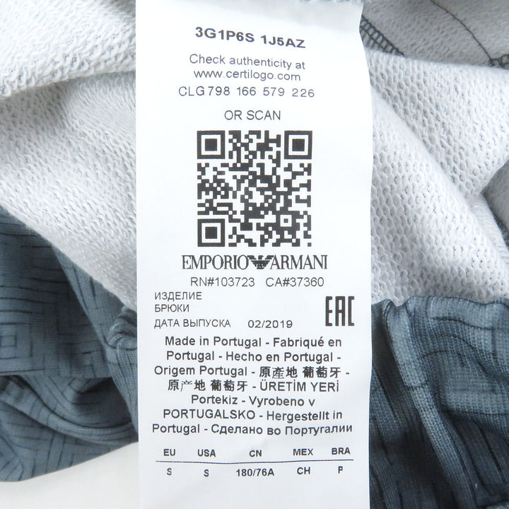 Excellent EMPORIO ARMANI Pants Black Tag All-Over Print Joggers Blue gray polyester mens S