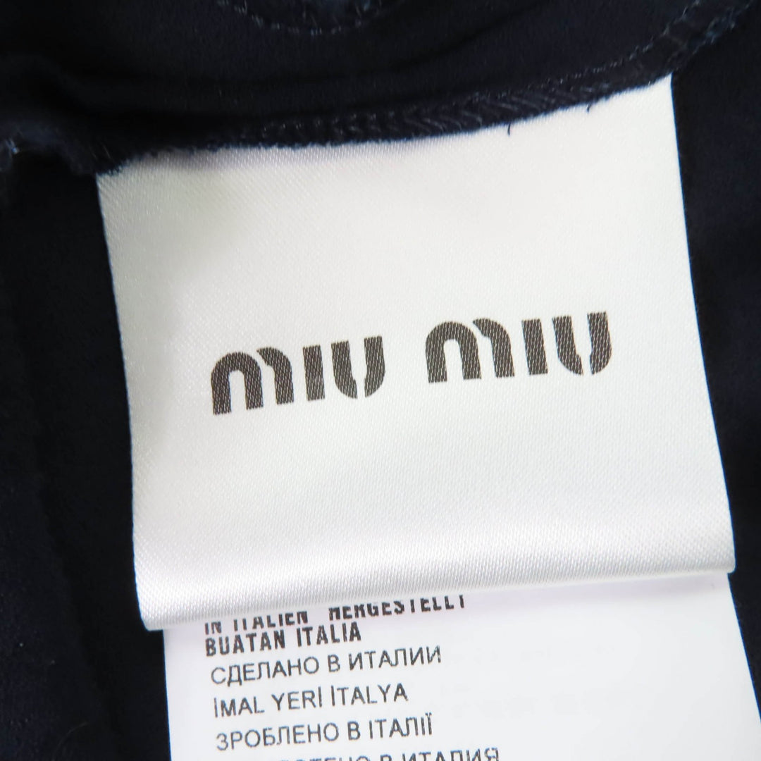 Great MIUMIU one piece Ribbon design French sleeves Navy Rayon Women 42 MF1894