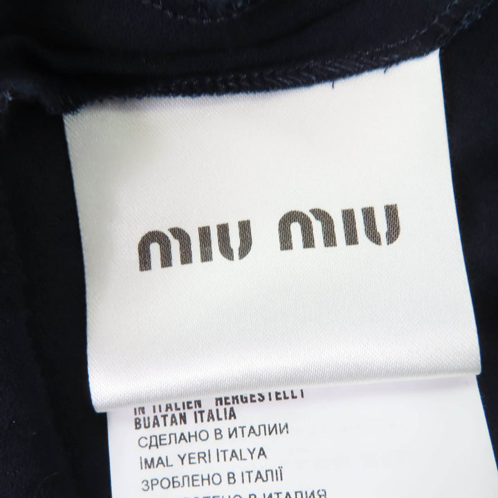 Great MIUMIU one piece Ribbon design French sleeves Navy Rayon Women 42 MF1894