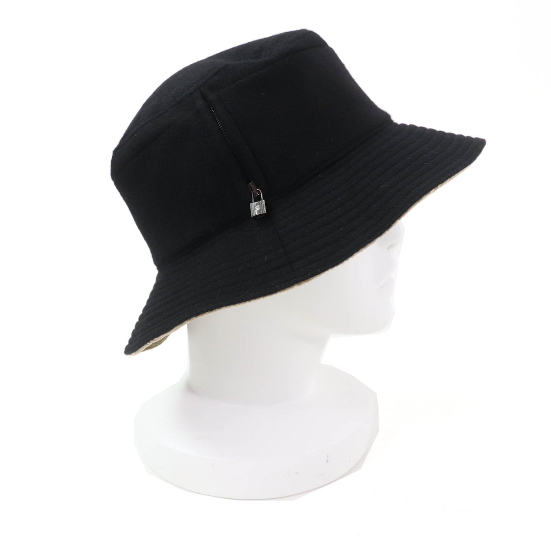 Excellent HERMES hat Cadena ZIP Bucket black cashmere Women 56