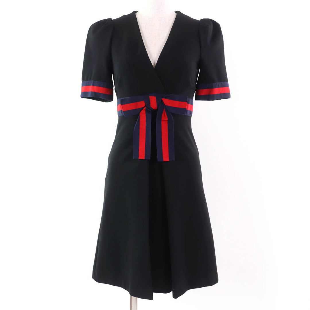 Excellent GUCCI one piece Jersey V-neck Dress with Interlocking G Pearl black XS