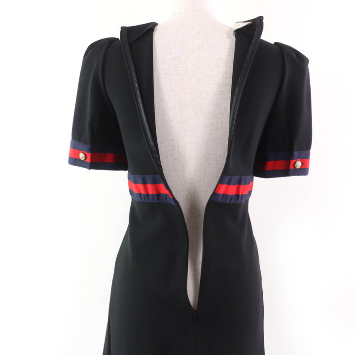 Excellent GUCCI one piece Jersey V-neck Dress with Interlocking G Pearl black XS