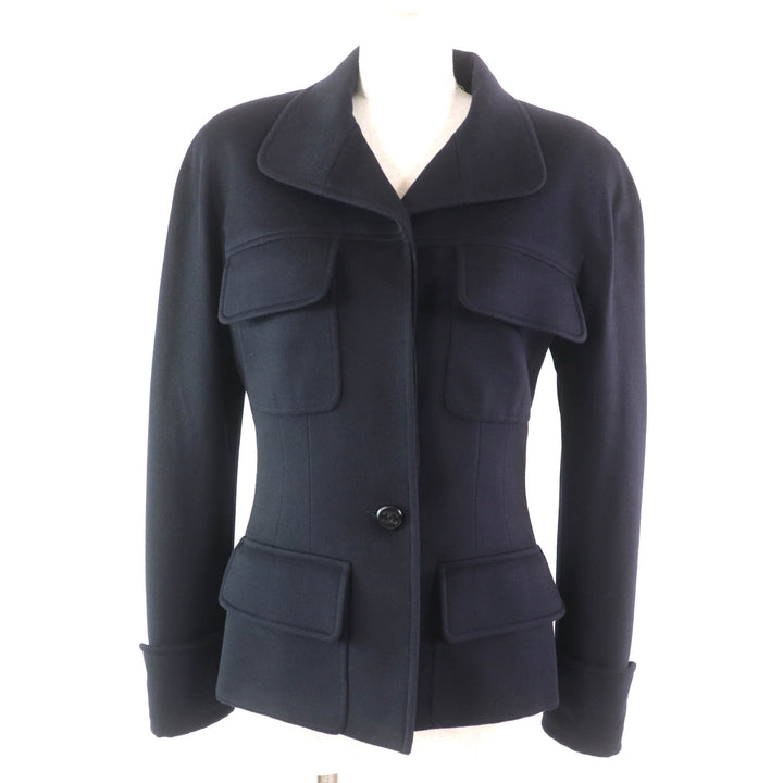 Excellent CHANEL Jacket COCO Mark button included Dark navy cashmere Women 38
