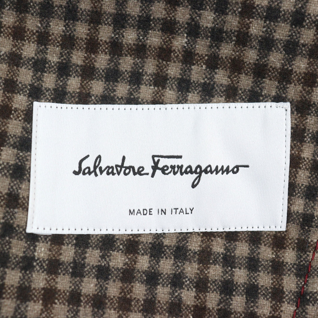 Excellent Salvatore Ferragamo tailored jacket Logo button elbow patch single Check Pattern