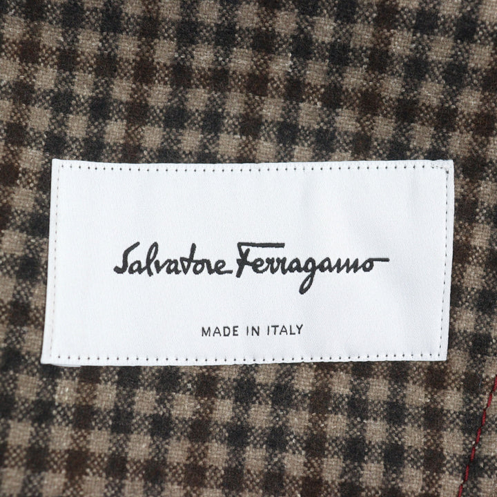 Excellent Salvatore Ferragamo tailored jacket Logo button elbow patch single Check Pattern
