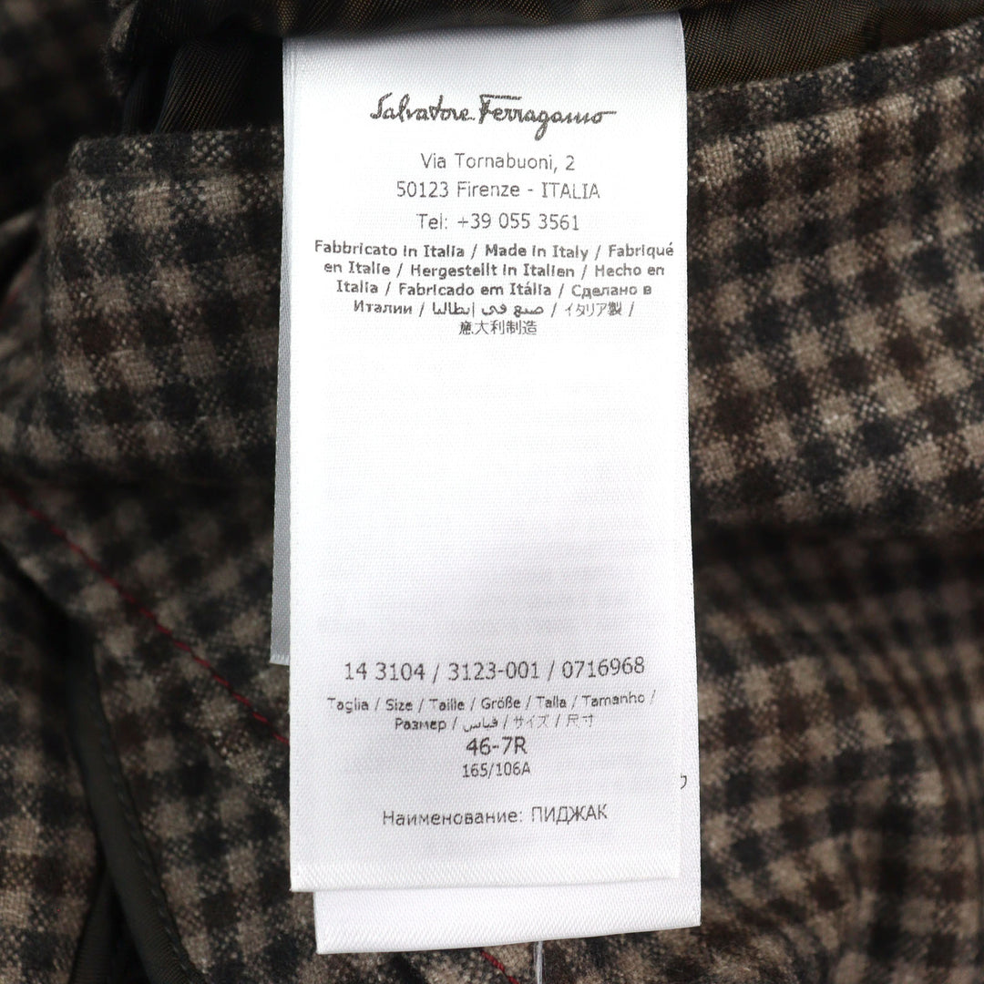 Excellent Salvatore Ferragamo tailored jacket Logo button elbow patch single Check Pattern