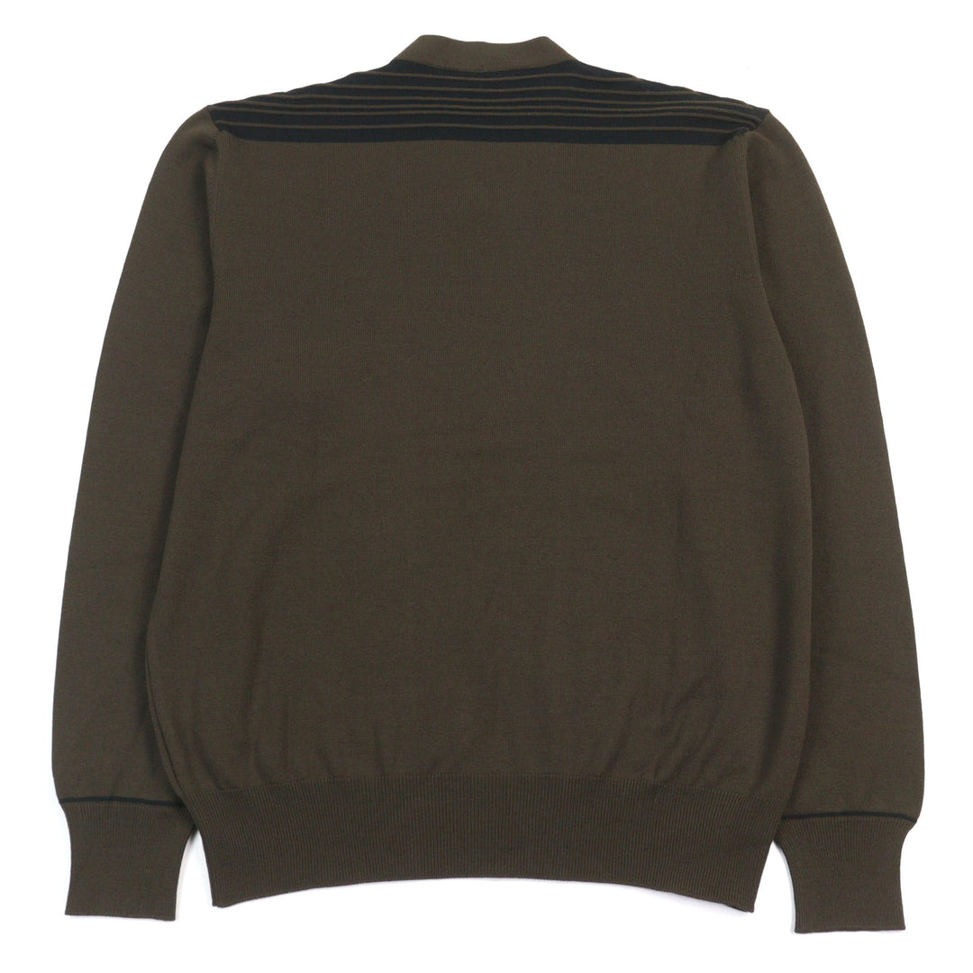 Great HERMES knit V-neck Bicolor Shoulder Border Pattern Khaki Green wool mens