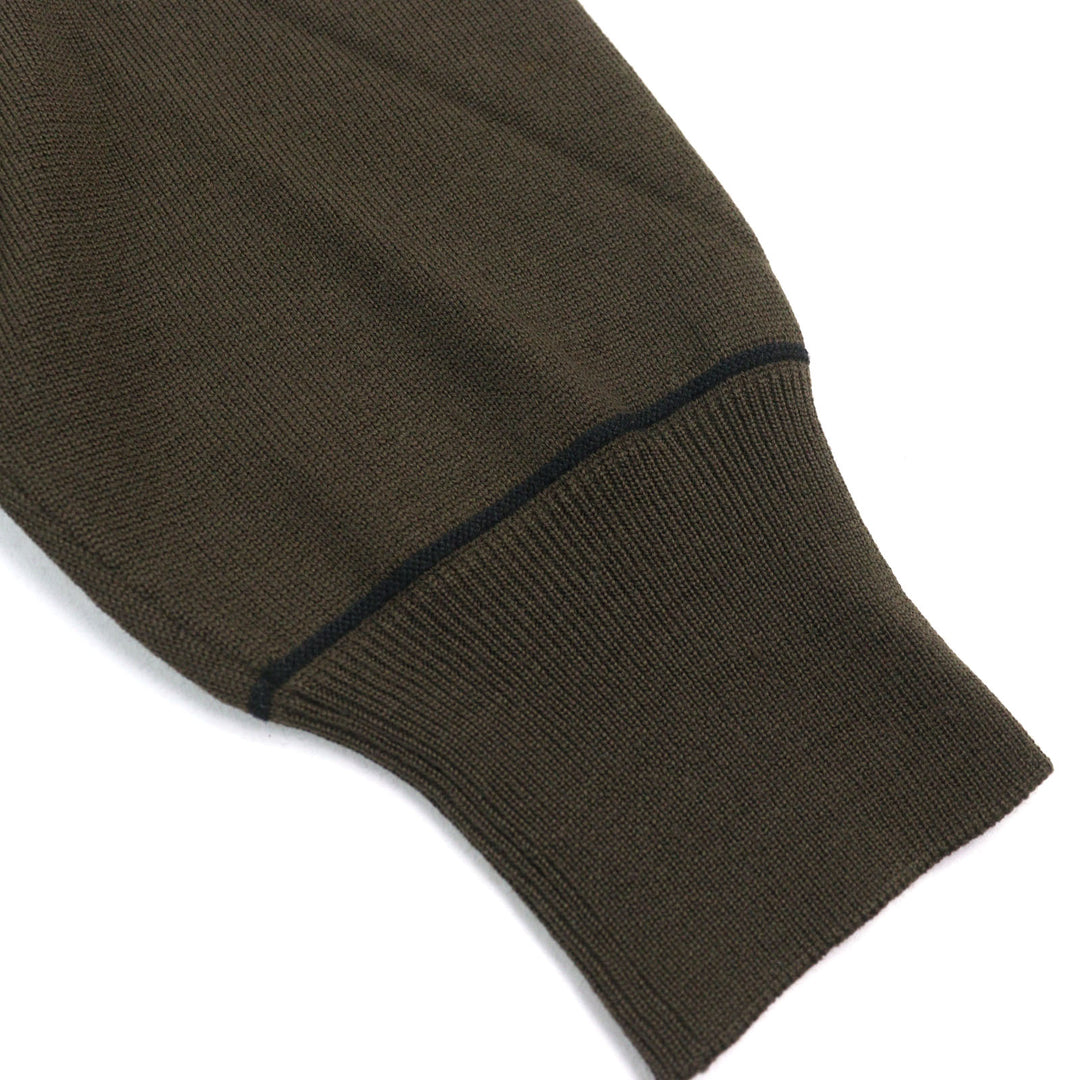 Great HERMES knit V-neck Bicolor Shoulder Border Pattern Khaki Green wool mens