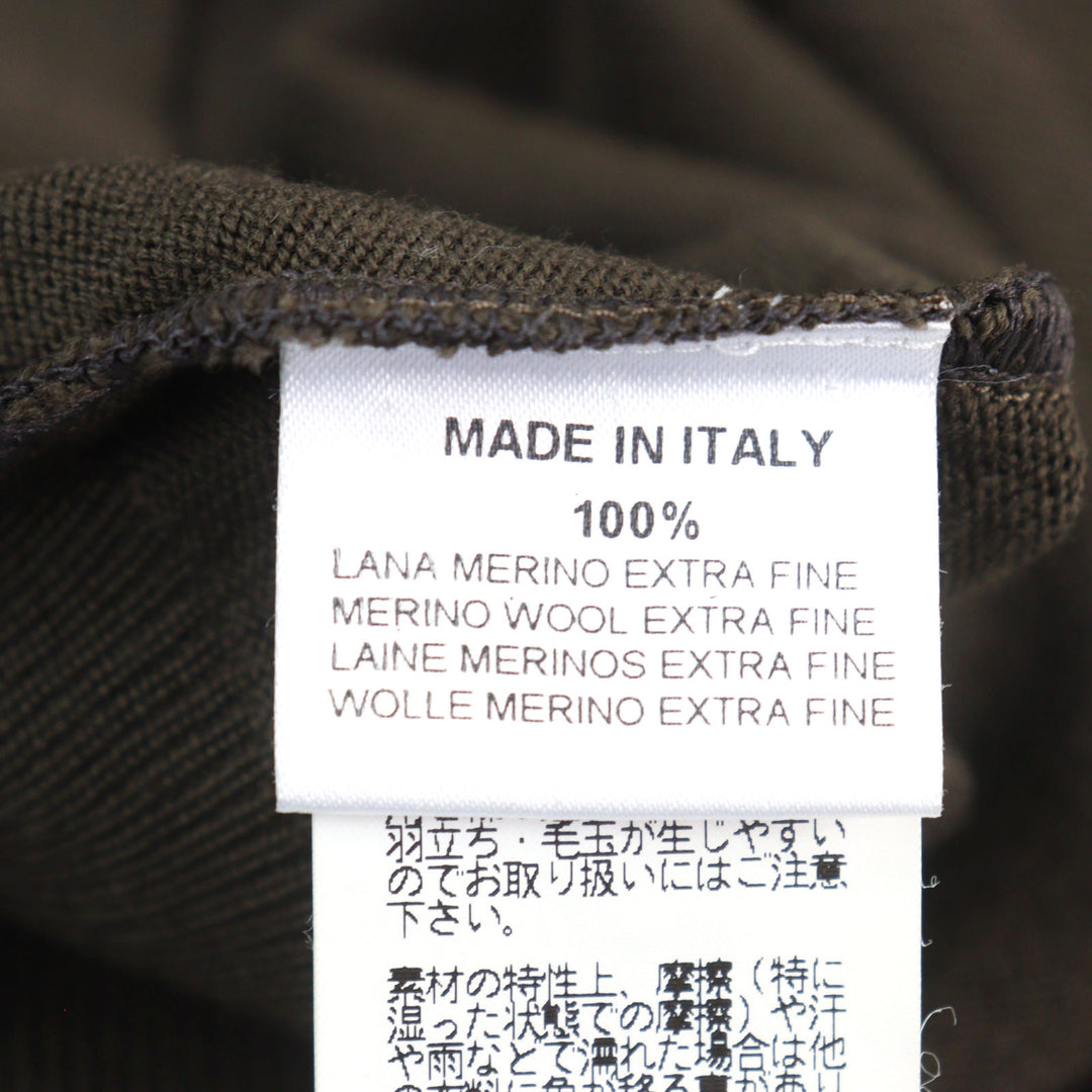 Great HERMES knit V-neck Bicolor Shoulder Border Pattern Khaki Green wool mens
