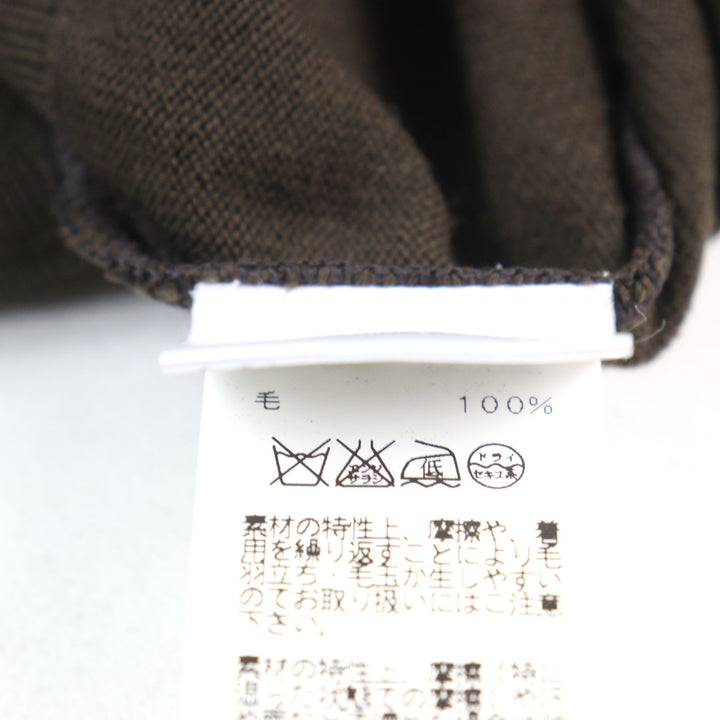 Great HERMES knit V-neck Bicolor Shoulder Border Pattern Khaki Green wool mens XL