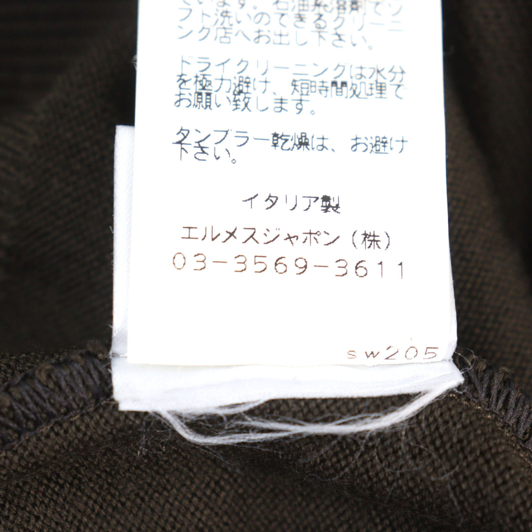 Great HERMES knit V-neck Bicolor Shoulder Border Pattern Khaki Green wool mens