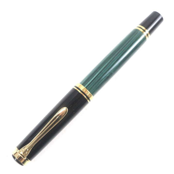 Great PERIKAN fountain pen Sovereign Striped Pattern Green Black Gold 14K M400