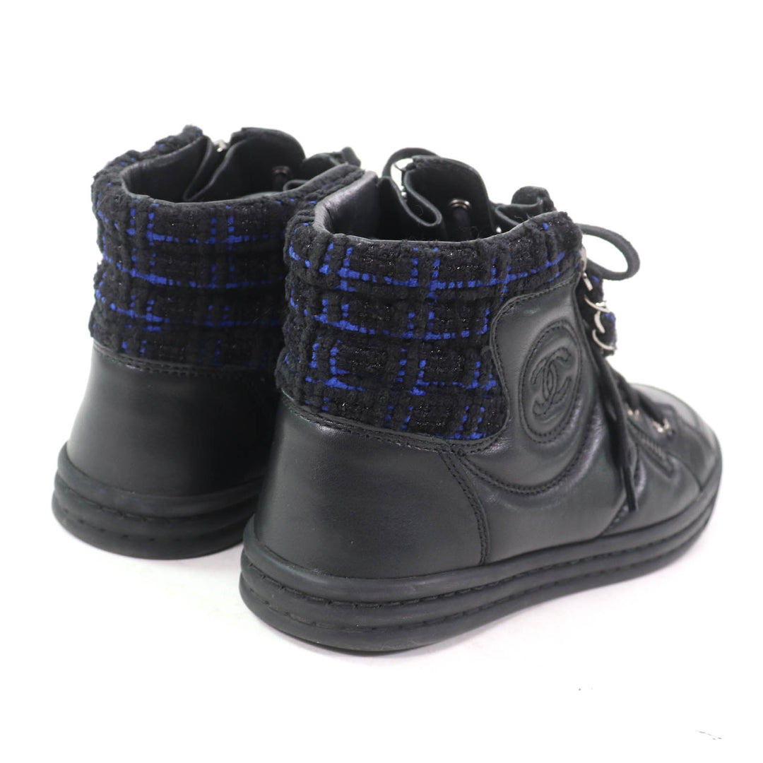 Great CHANEL High cut sneakers Black blue leather Women 35 G31316