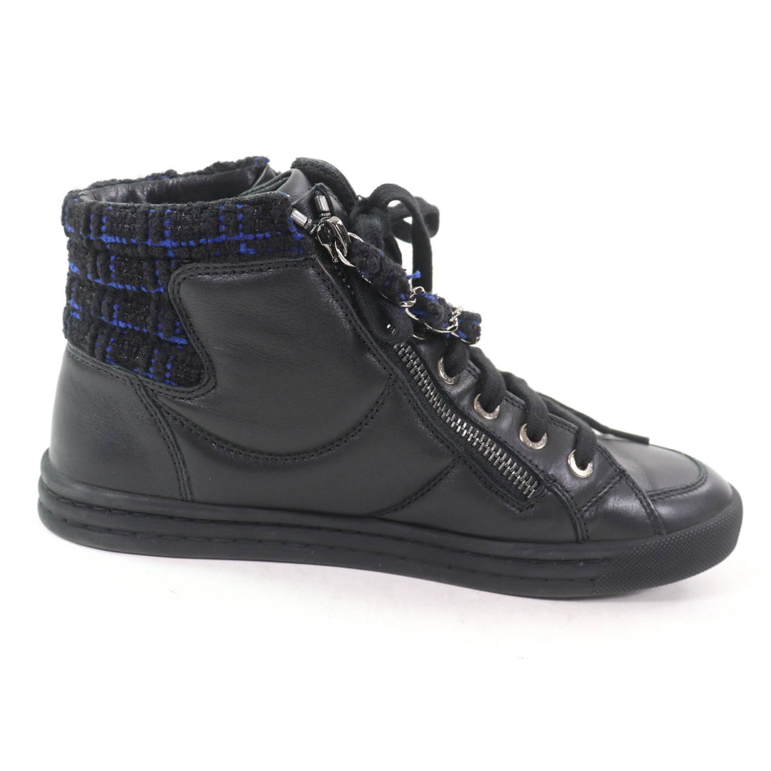 Great CHANEL High cut sneakers Black blue leather Women 35 G31316