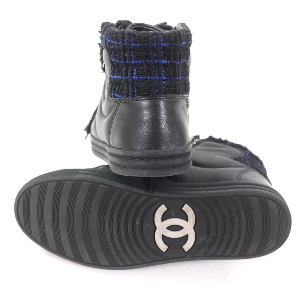 Great CHANEL High cut sneakers Black blue leather Women 35 G31316