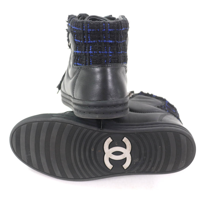 Great CHANEL High cut sneakers Black blue leather Women 35 G31316