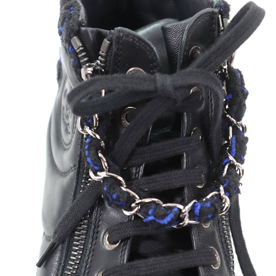 Great CHANEL High cut sneakers Black blue leather Women 35 G31316