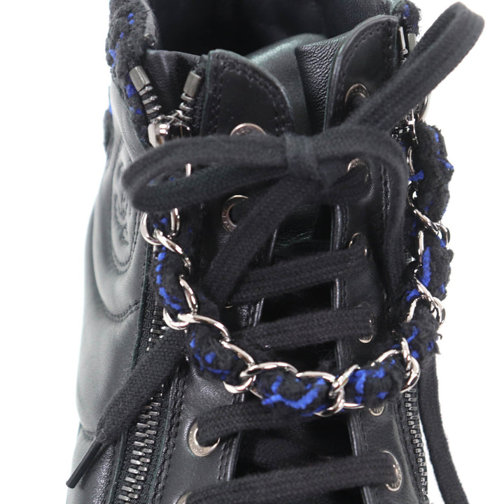 Great CHANEL High cut sneakers Black blue leather Women 35 G31316