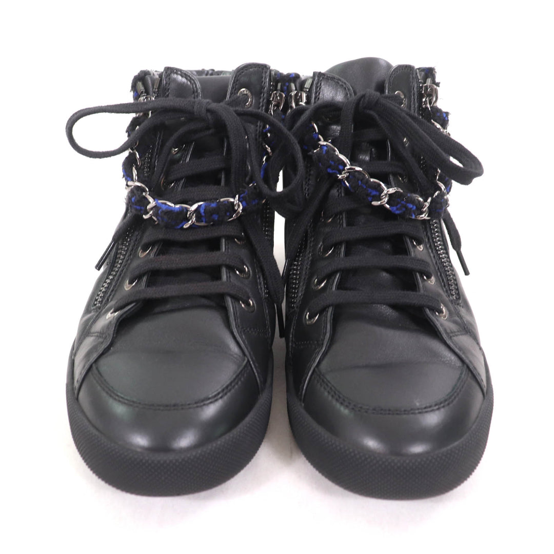 Great CHANEL High cut sneakers Black blue leather Women 35 G31316
