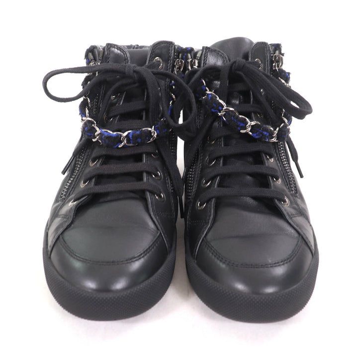 Great CHANEL High cut sneakers Black blue leather Women 35 G31316
