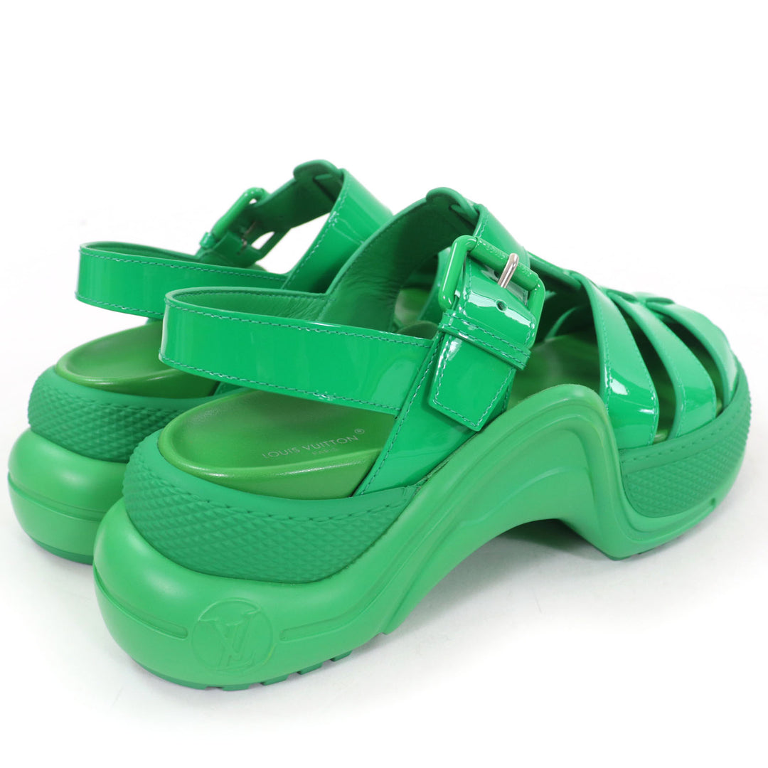 Pristine LOUIS VUITTON Sandals LV logo back strap green Patent leather Women 36
