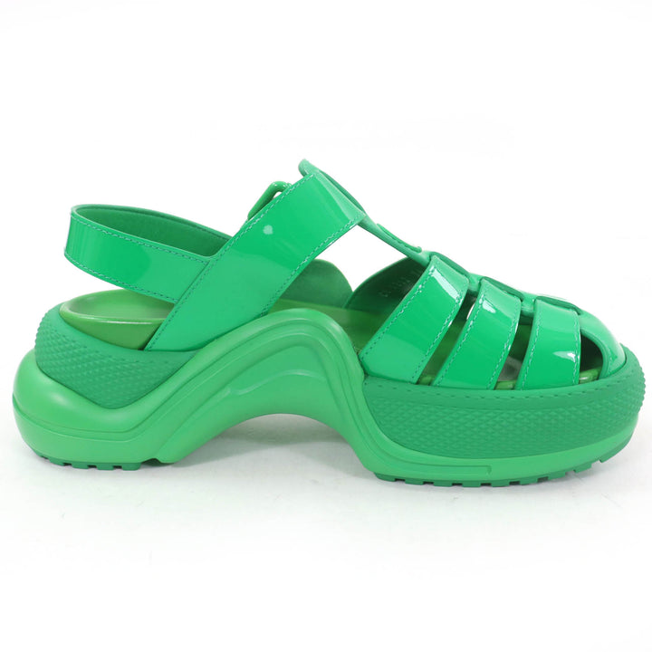 Pristine LOUIS VUITTON Sandals LV logo back strap green Patent leather Women 36