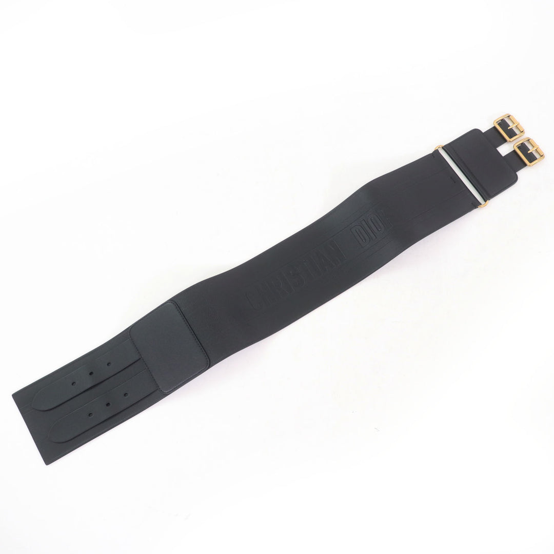 Excellent Christian Dior belt D-WAIST Maxi Double gold buckle black leather
