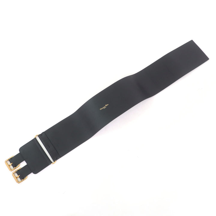 Excellent Christian Dior belt D-WAIST Maxi Double gold buckle black leather
