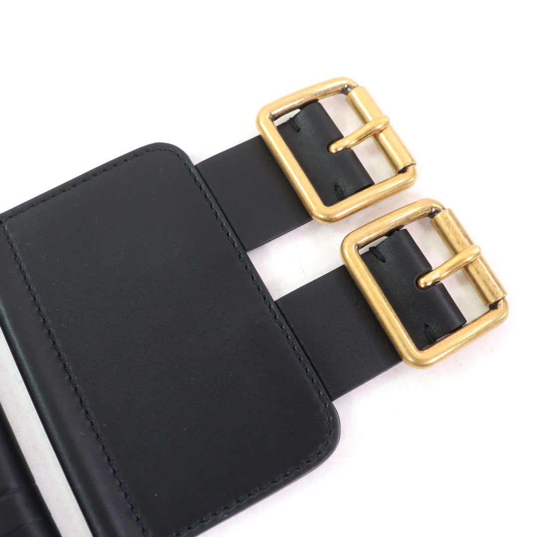 Excellent Christian Dior belt D-WAIST Maxi Double gold buckle black leather