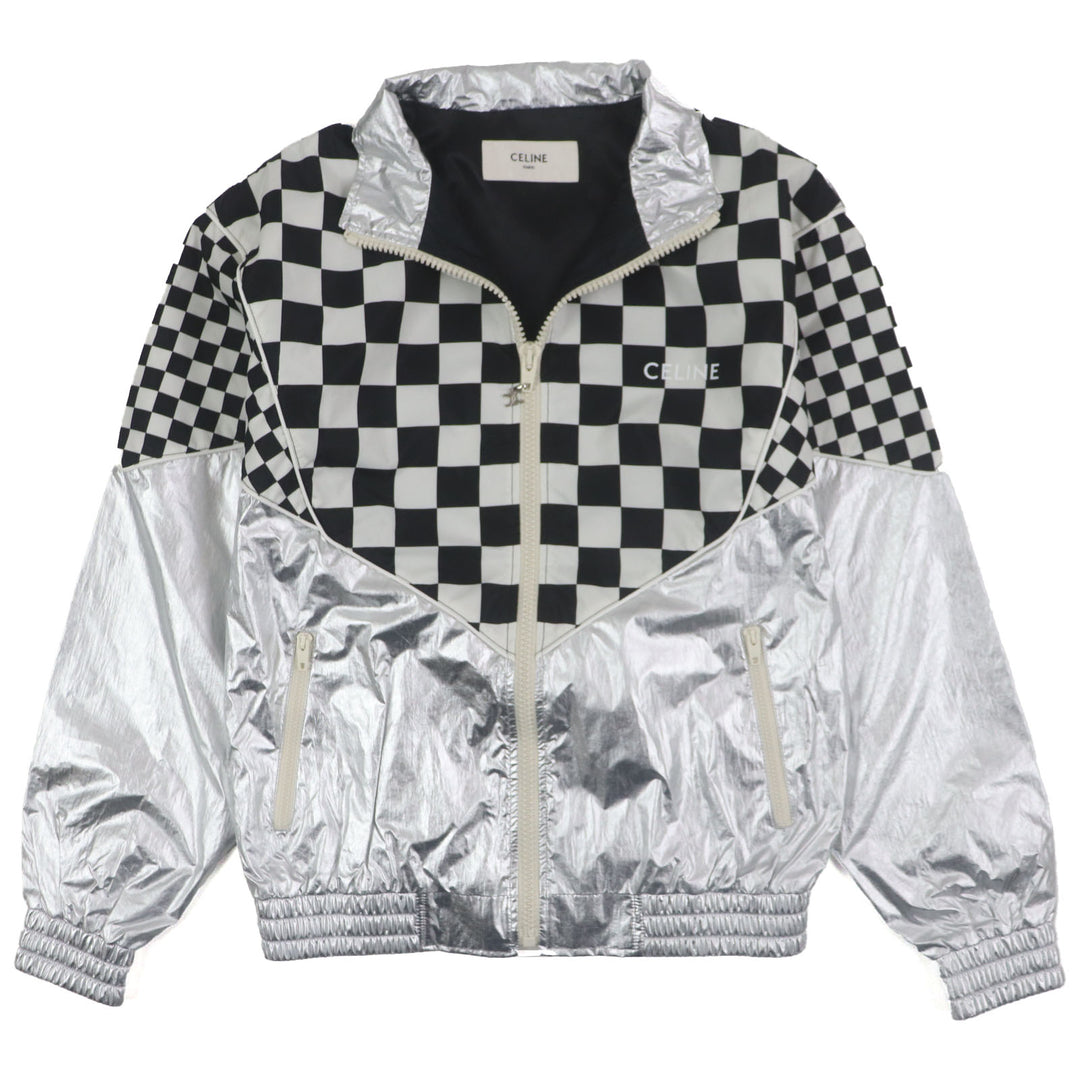 Excellent CELINE Blouson Loose Checkerboard Boule Silver White Black mens 46 2W420819L