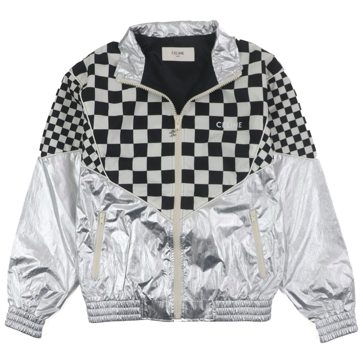 Excellent CELINE Blouson Loose Checkerboard Boule Silver White Black mens 46 2W420819L