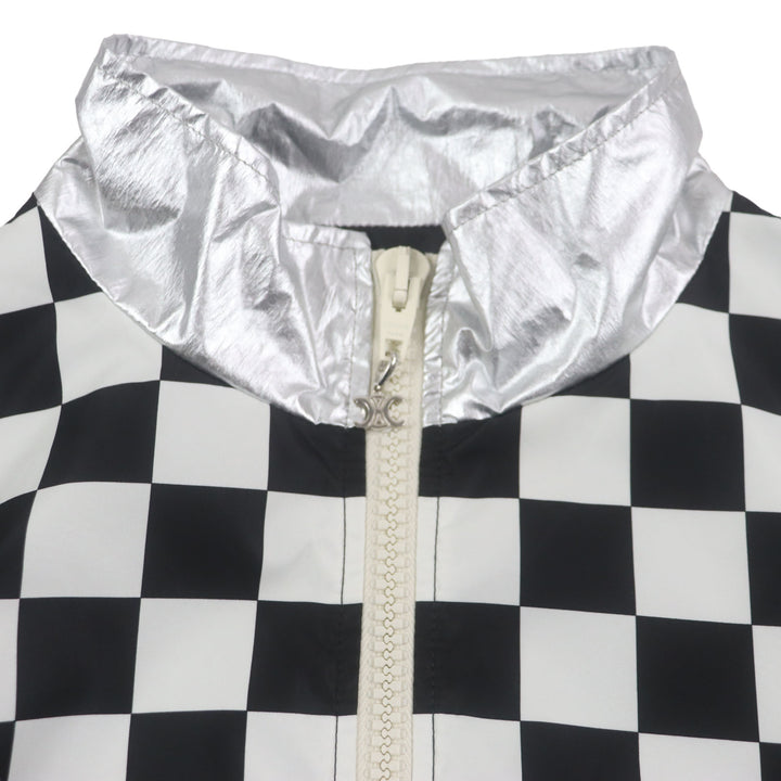 Excellent CELINE Blouson Loose Checkerboard Boule Silver White Black mens 46 2W420819L