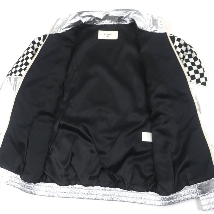 Excellent CELINE Blouson Loose Checkerboard Boule Silver White Black mens 46 2W420819L