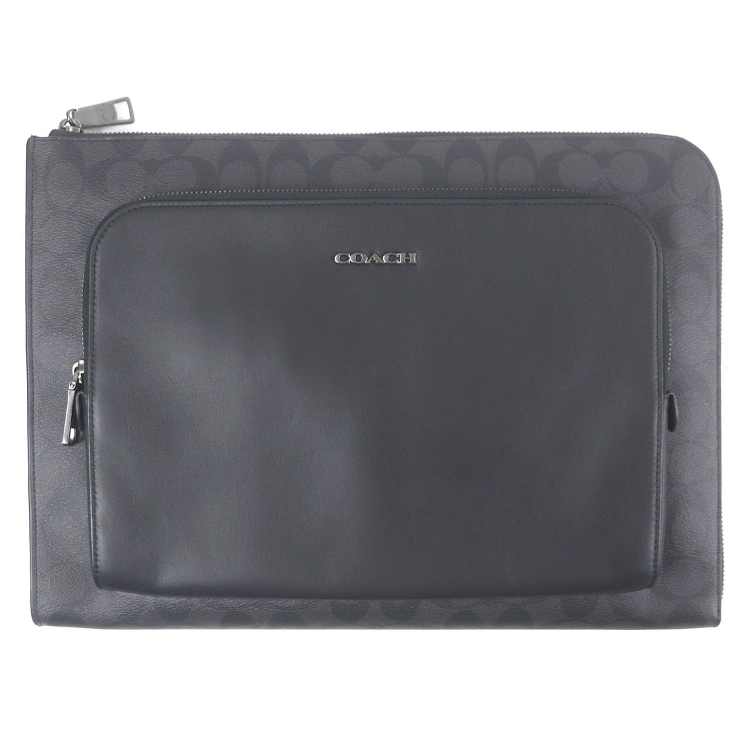 COACH Clutch bag Ethan Portfolio Signature Canvas Logo Silver Metal business bag