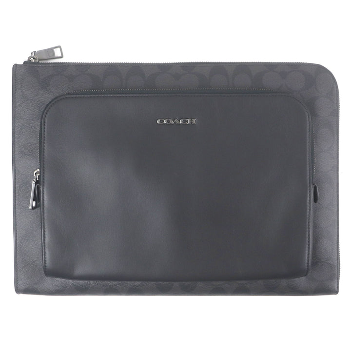 COACH Clutch bag Ethan Portfolio Signature Canvas Logo Silver Metal business bag
