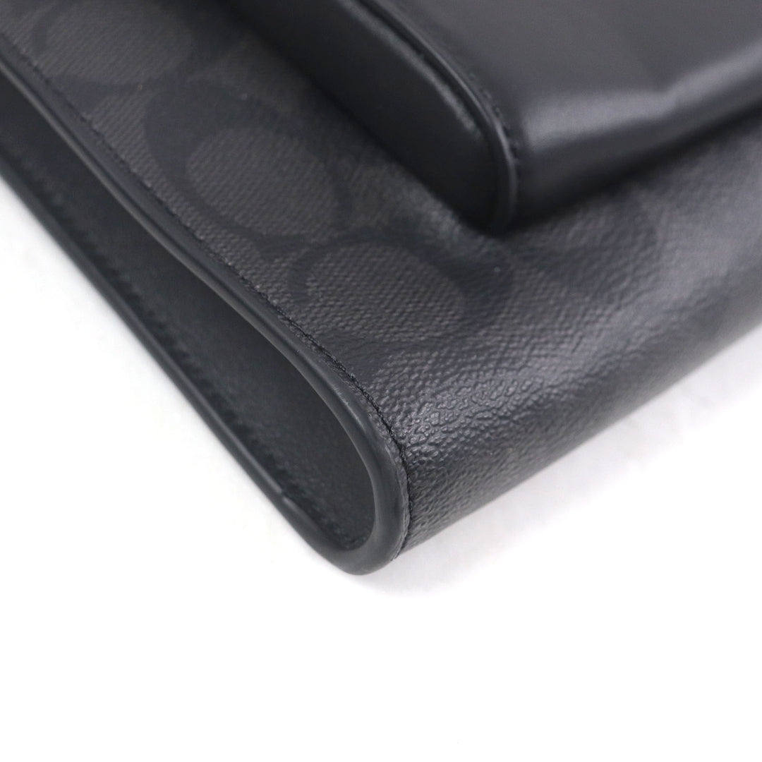 Excellent COACH Clutch bag Ethan Portfolio Signature Canvas black leather mens