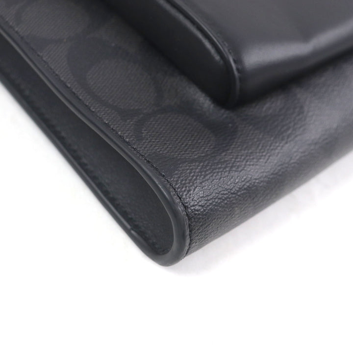 Excellent COACH Clutch bag Ethan Portfolio Signature Canvas black leather mens