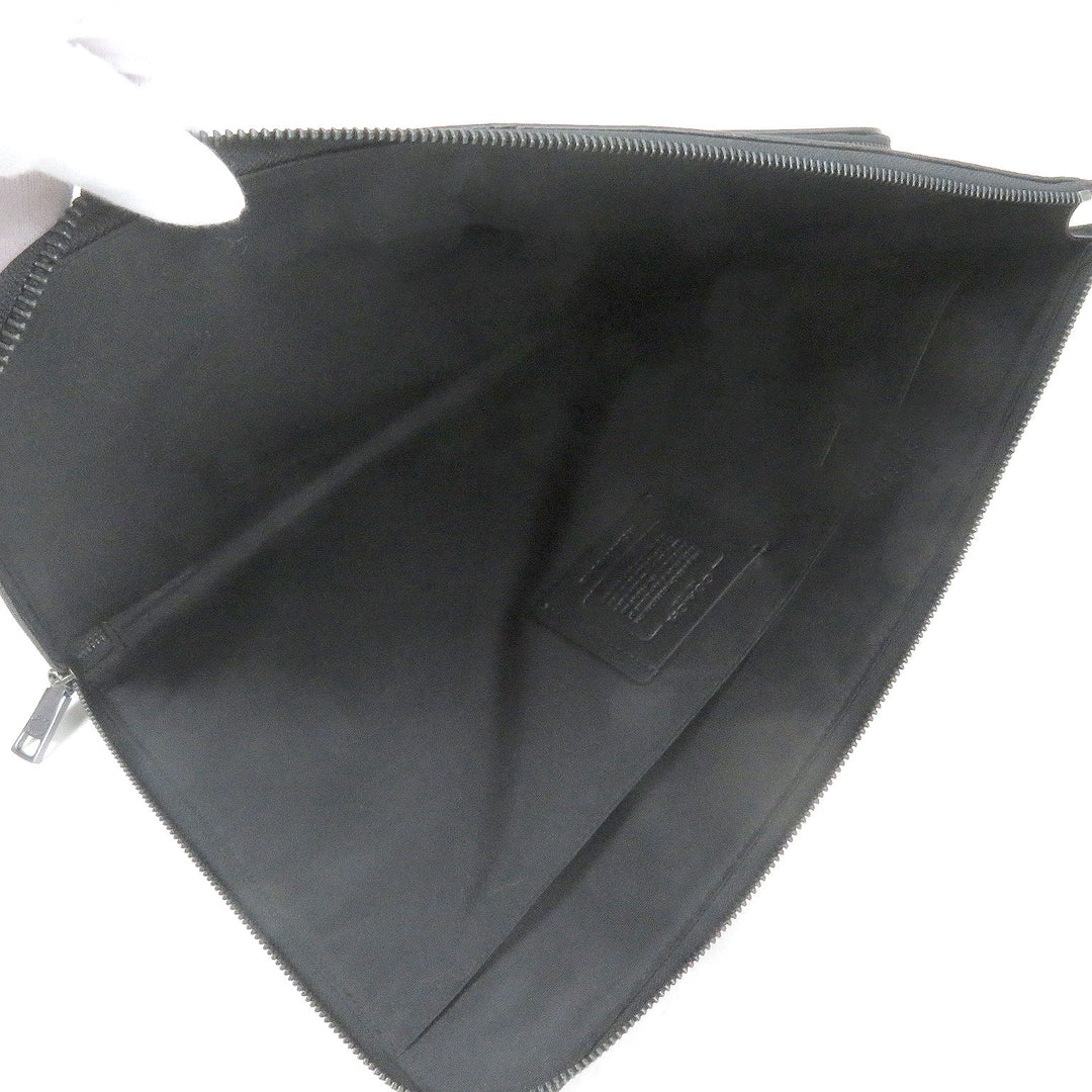 Excellent COACH Clutch bag Ethan Portfolio Signature Canvas black leather mens