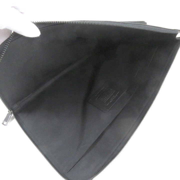 Excellent COACH Clutch bag Ethan Portfolio Signature Canvas black leather mens