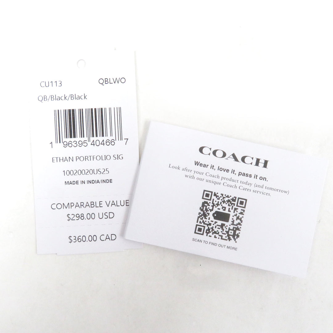 Excellent COACH Clutch bag Ethan Portfolio Signature Canvas black leather mens