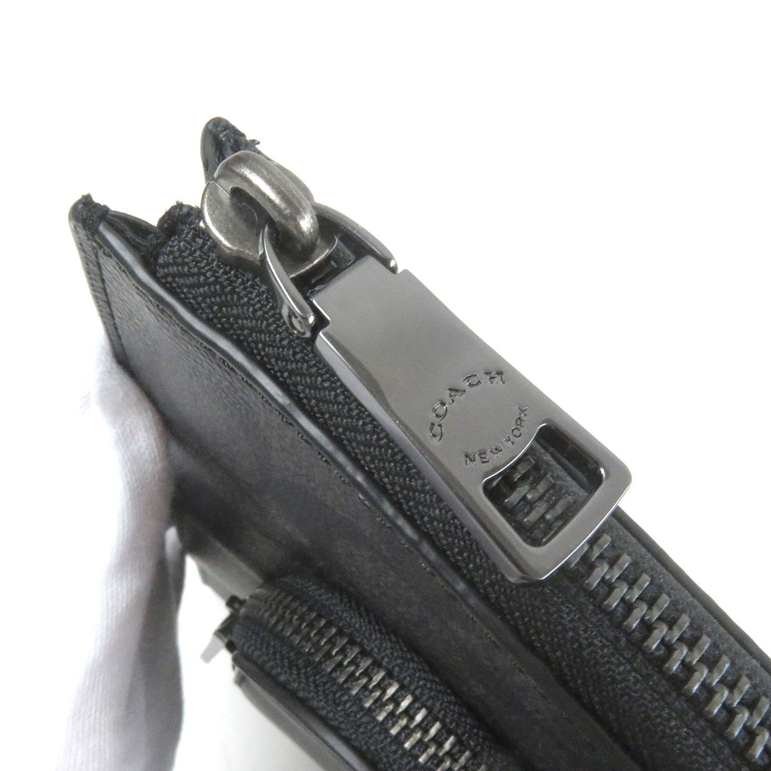 Excellent COACH Clutch bag Ethan Portfolio Signature Canvas black leather mens