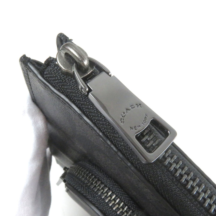 Excellent COACH Clutch bag Ethan Portfolio Signature Canvas black leather mens