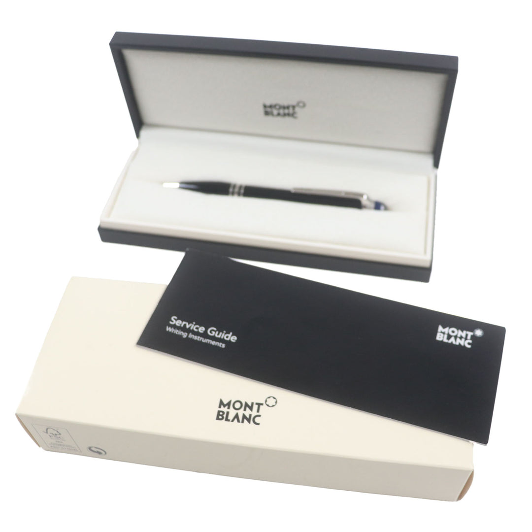 Excellent MONTBLANC Ballpoint pen Starwalker Blue Dome Twist Type Black Silver ー mens