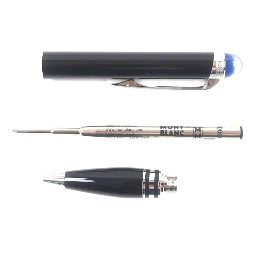 Excellent MONTBLANC Ballpoint pen Starwalker Blue Dome Twist Type Black Silver ー mens