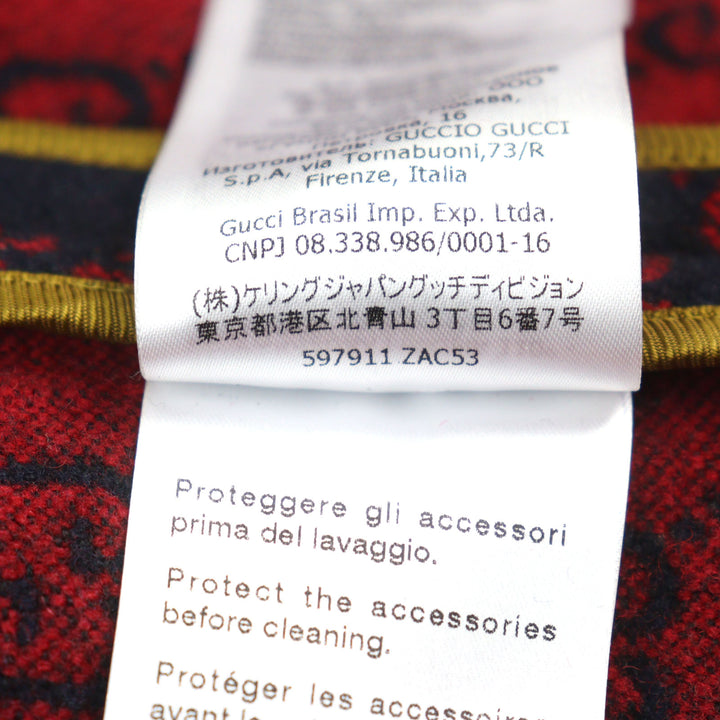 Excellent GUCCI coat GG jacquard gold button piping design half Navy red wool 44 597911