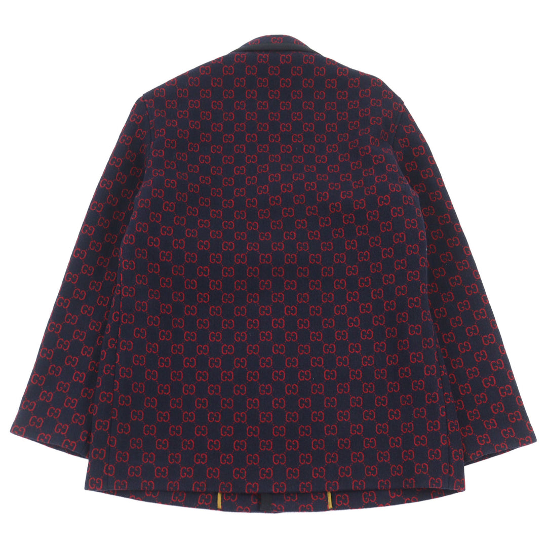 Excellent GUCCI coat GG jacquard gold button piping design half Navy red wool 44 597911