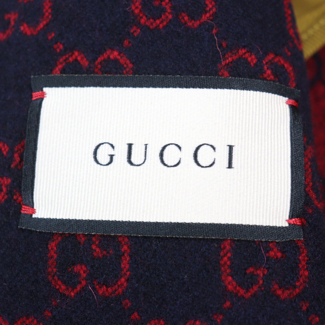 Excellent GUCCI coat GG jacquard gold button piping design half Navy red wool 44