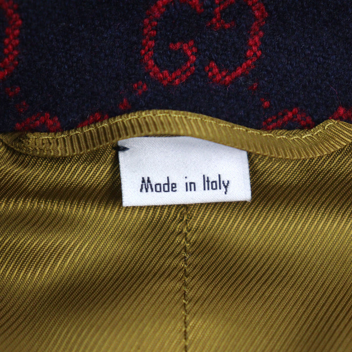 Excellent GUCCI coat GG jacquard gold button piping design half Navy red wool 44